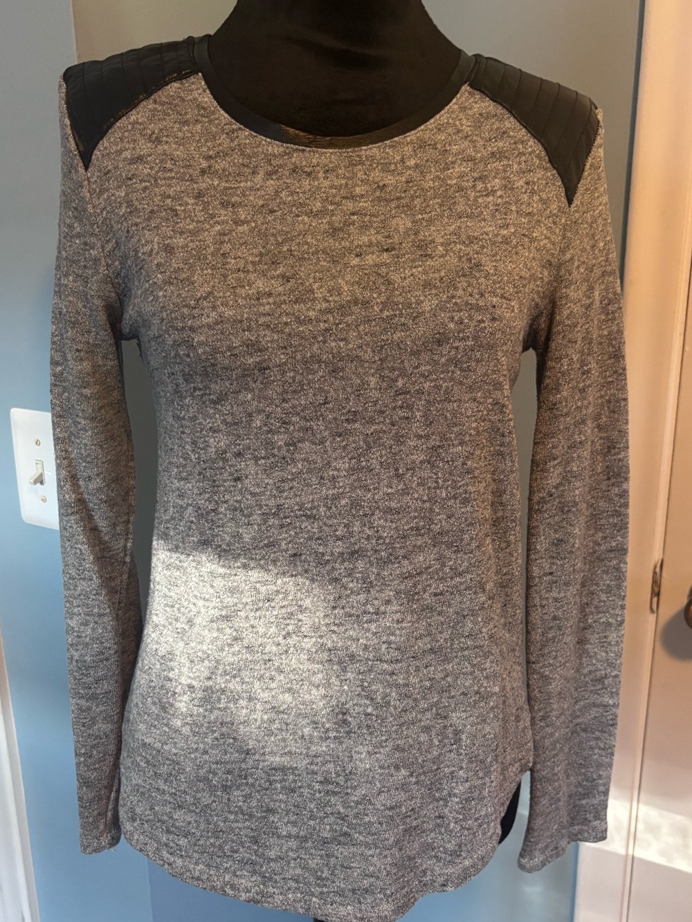 one clothing Gray Long Sleeve Top with Black Quilted Shoulder Panels